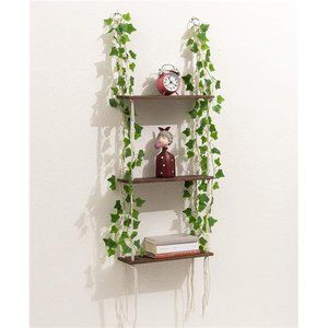 3 Tier Macrame Wall Hanging Shelves with Artificial Ivy Leaves,Boho Room Decor